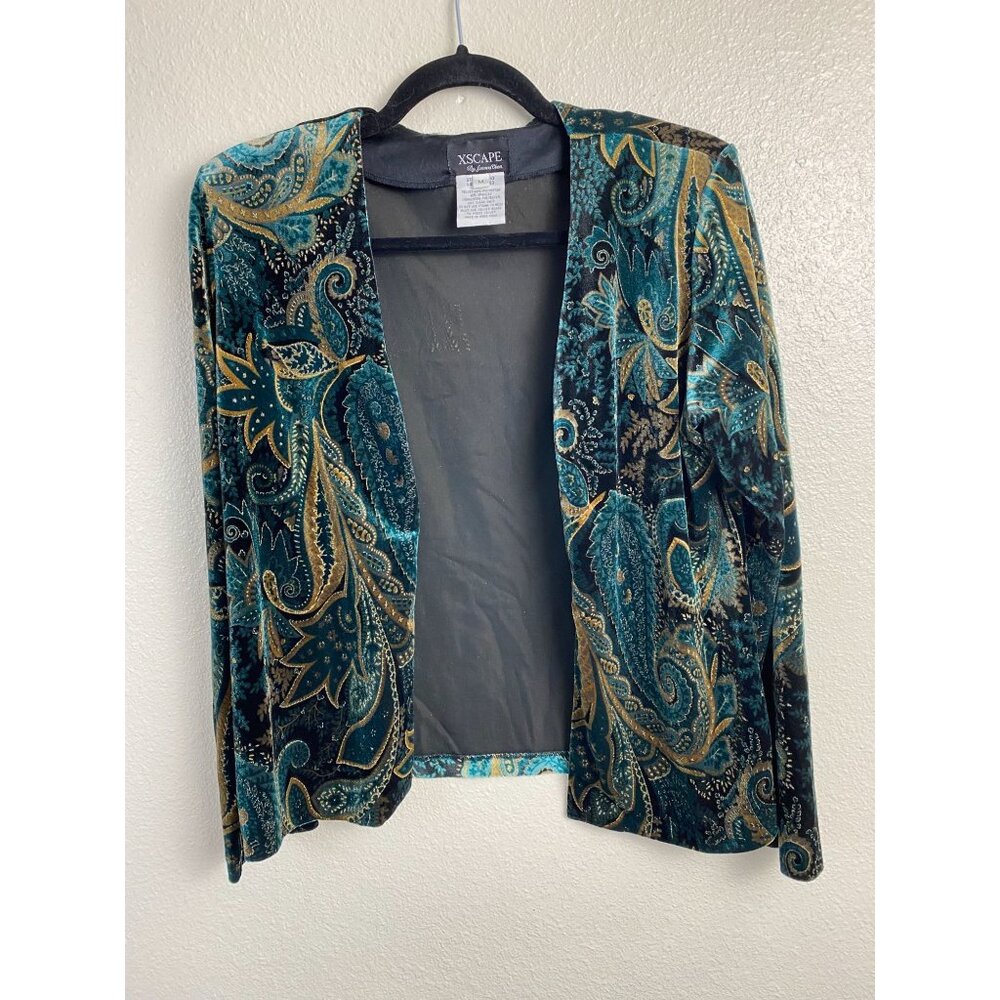 Vintage Xscape Velvet Paisley Open Front Blazer Jacket size Medium‎ Event Party